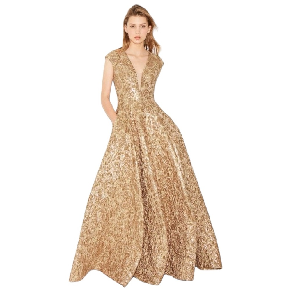 PAULE Ka Metallic Copper Floral Jacquard Gown Sz 40 Sz 6